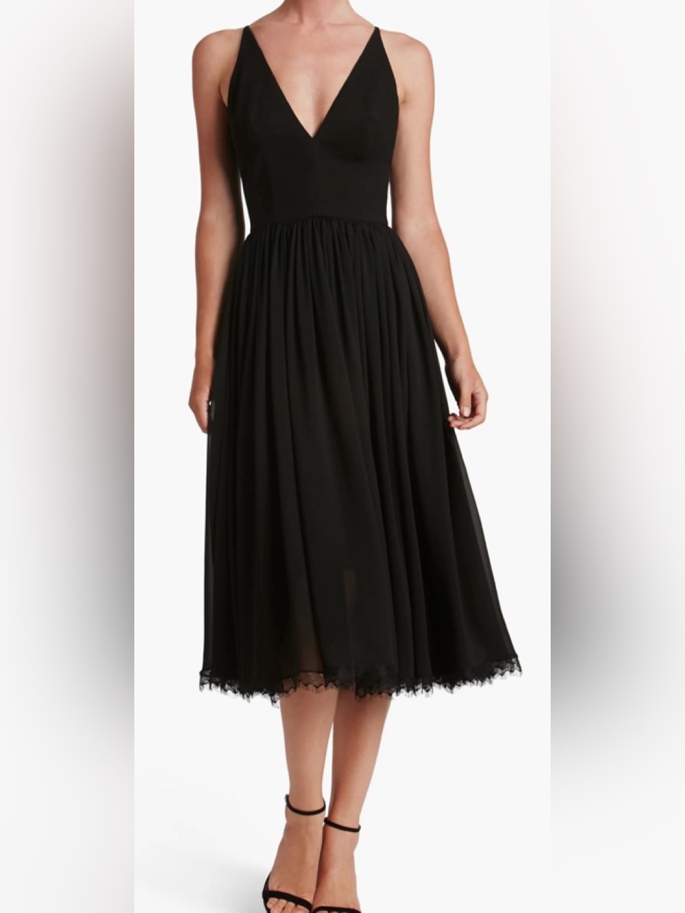 Dress the Population - Alicia Mixed Media Black Midi Dress Medium Nordstrom $198